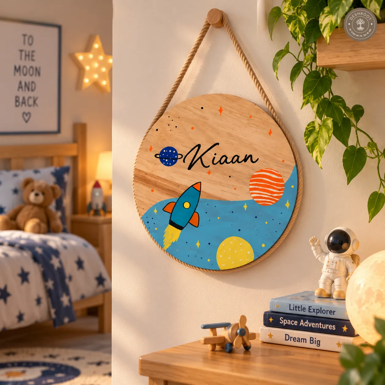 Hand-Painted Cosmic Space Wonder Pine Wood Nameboard