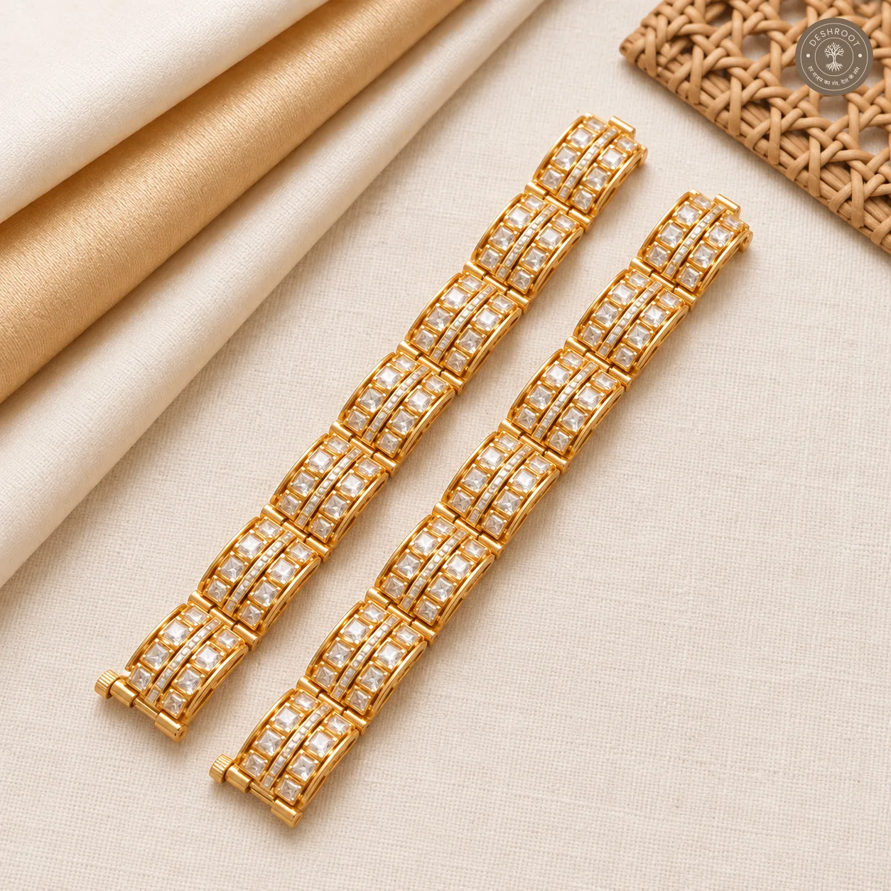 Aurelia Square-Cut Crystal Gajra Bracelet – Gold-Tone Bridal Jewellery for Women
