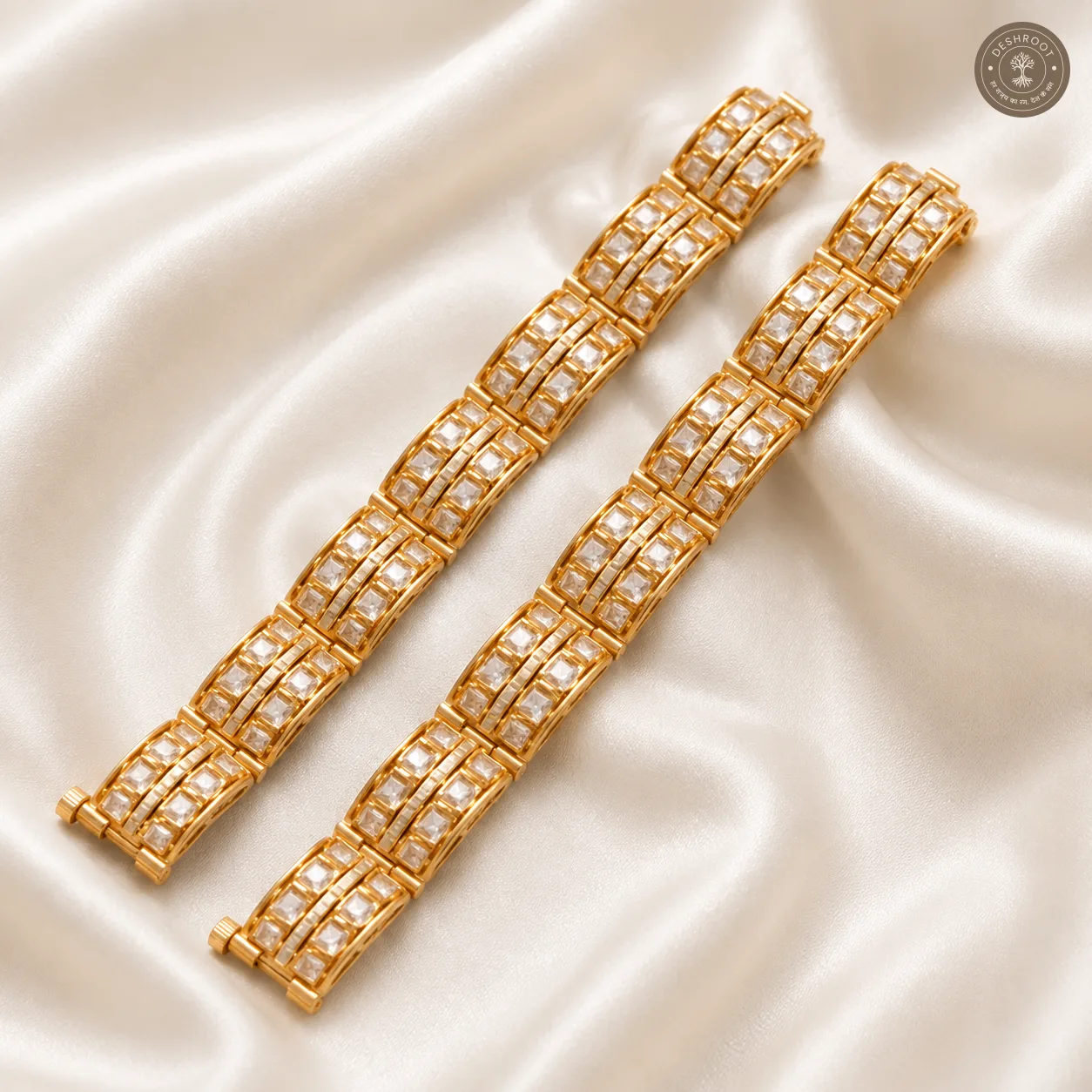 Aurelia Square-Cut Crystal Gajra Bracelet – Gold-Tone Bridal Jewellery for Women