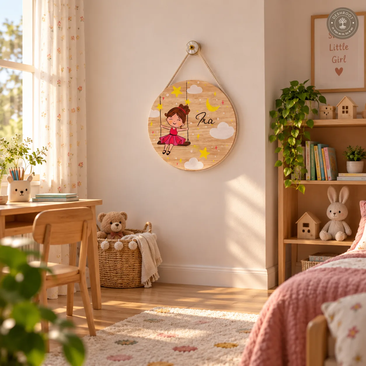 Hand-Painted Swinging Daydreams Pine Wood Nameboard