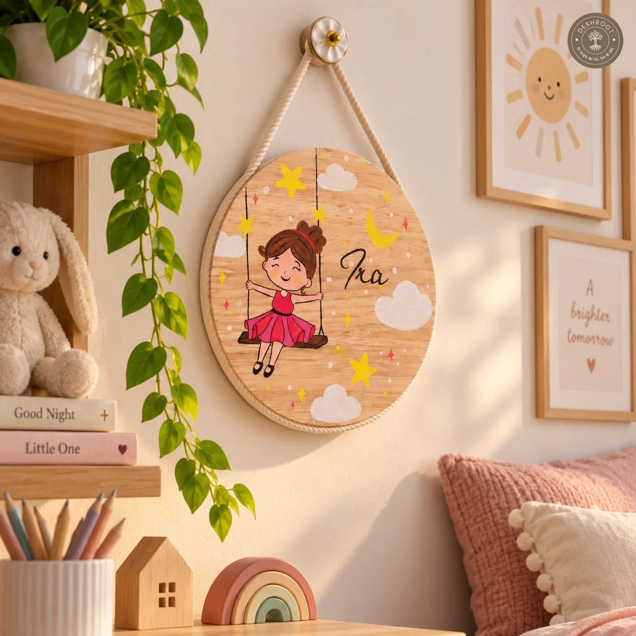 Hand-Painted Swinging Daydreams Pine Wood Nameboard