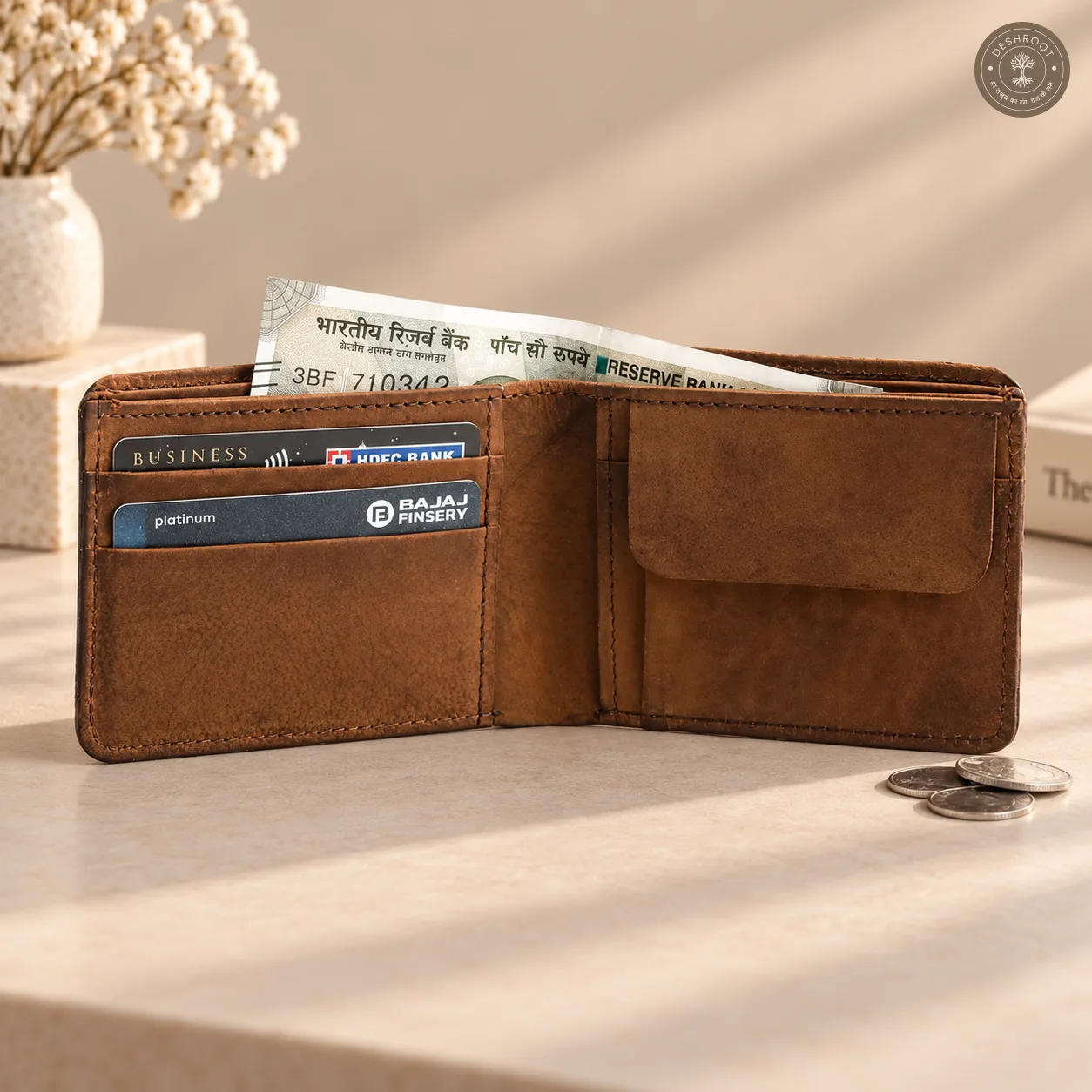 Classic 2.0 Genuine Leather Bifold Wallet – Brown Men’s Wallet with Coin Pocket