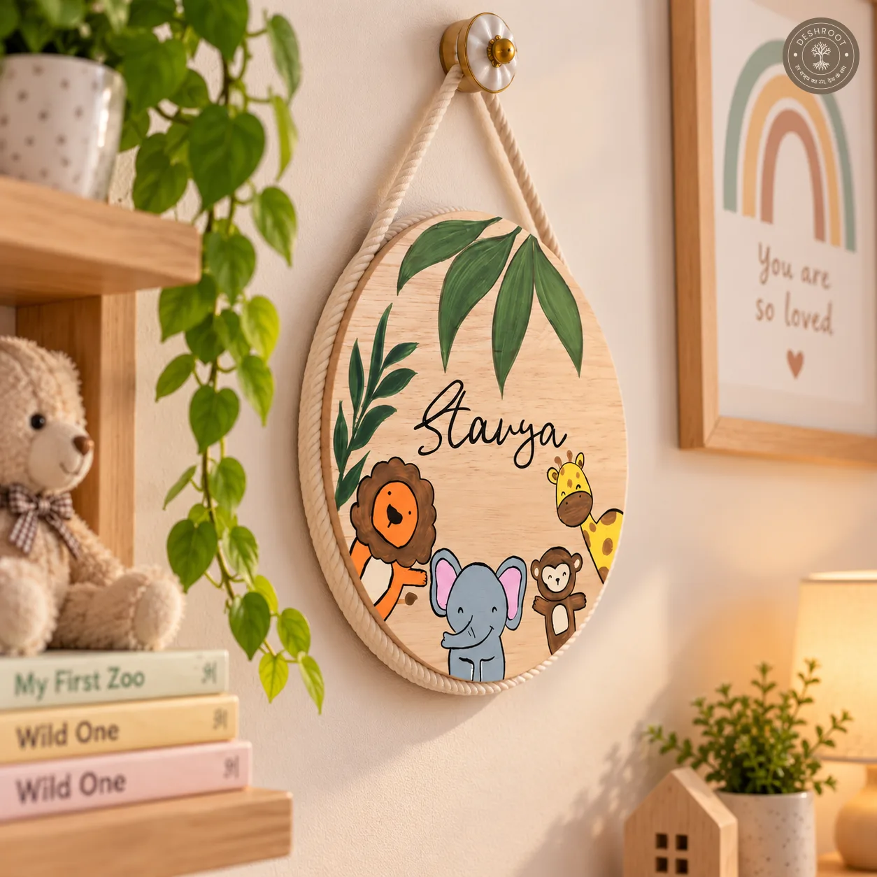 Hand-Painted Jungle Whispers Pine Wood Nameboard