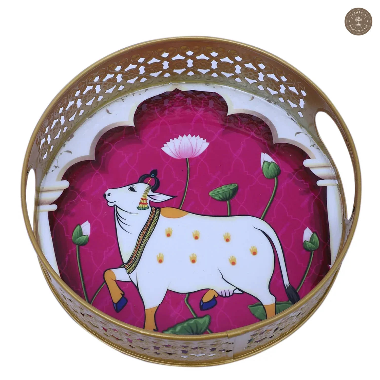 Pink & White Cow Round Basket With Jar Set of 3