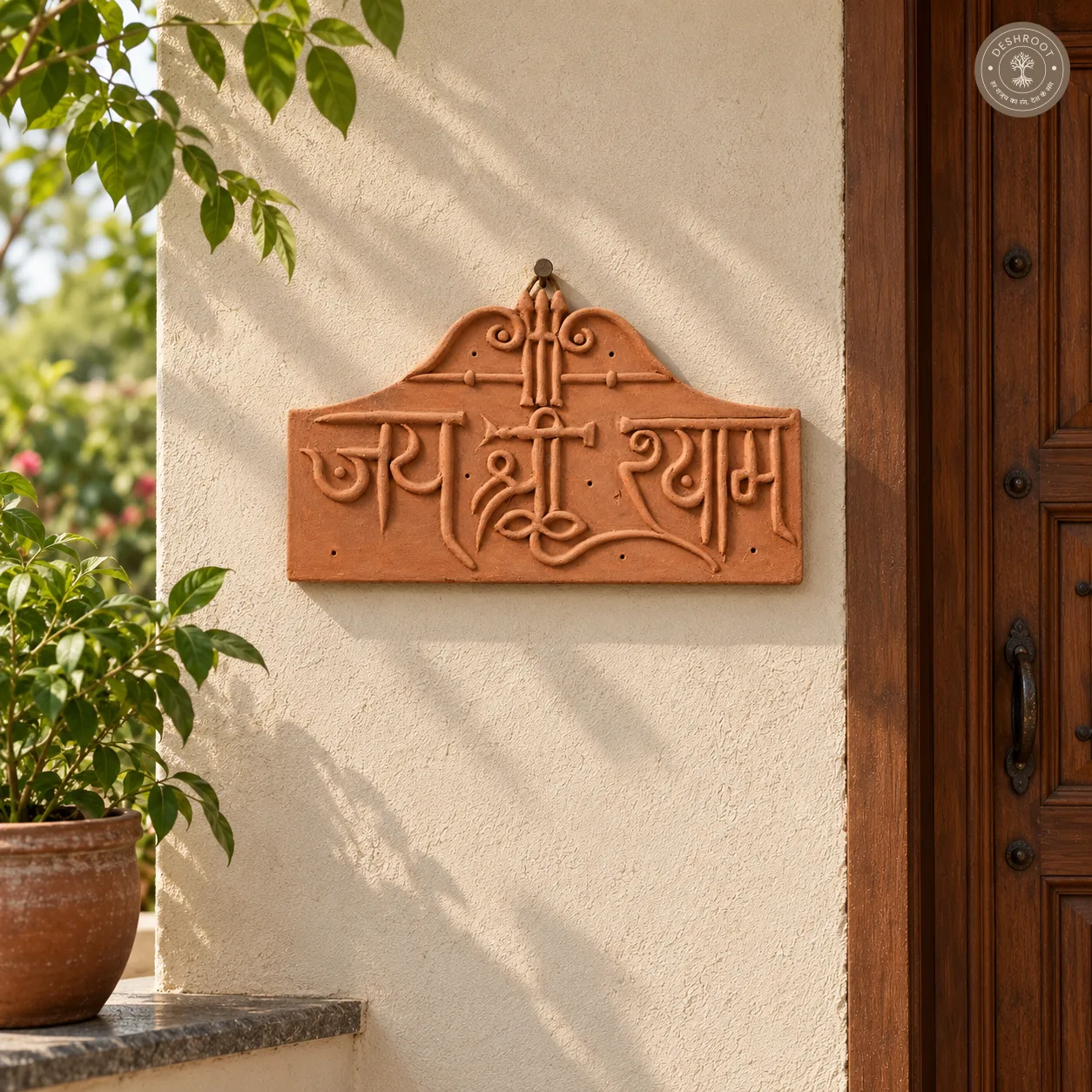 Rajasthani Handcrafted Om Wall Plaque – Terracotta Floral Indian Wall Decor