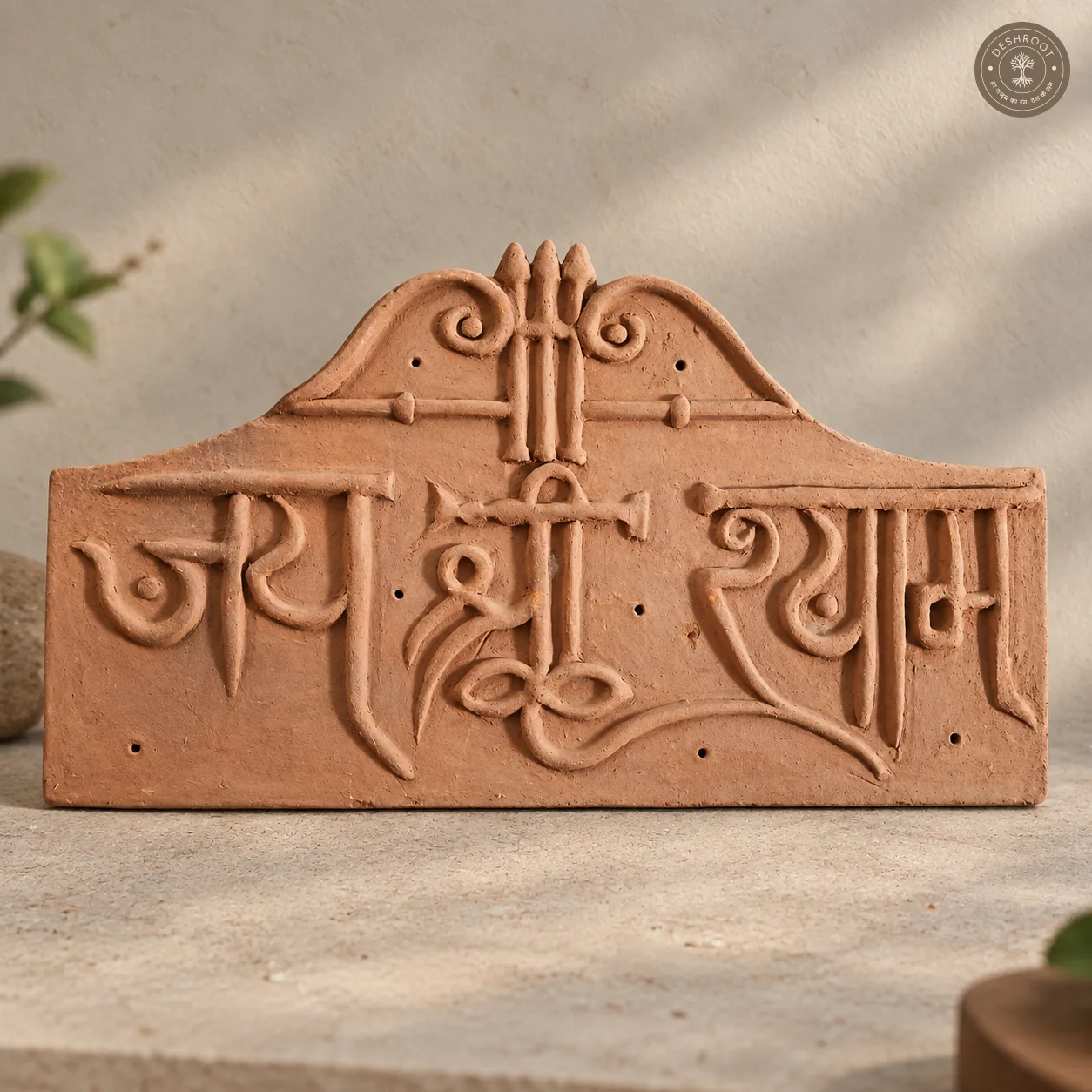 Rajasthani Handcrafted Om Wall Plaque – Terracotta Floral Indian Wall Decor