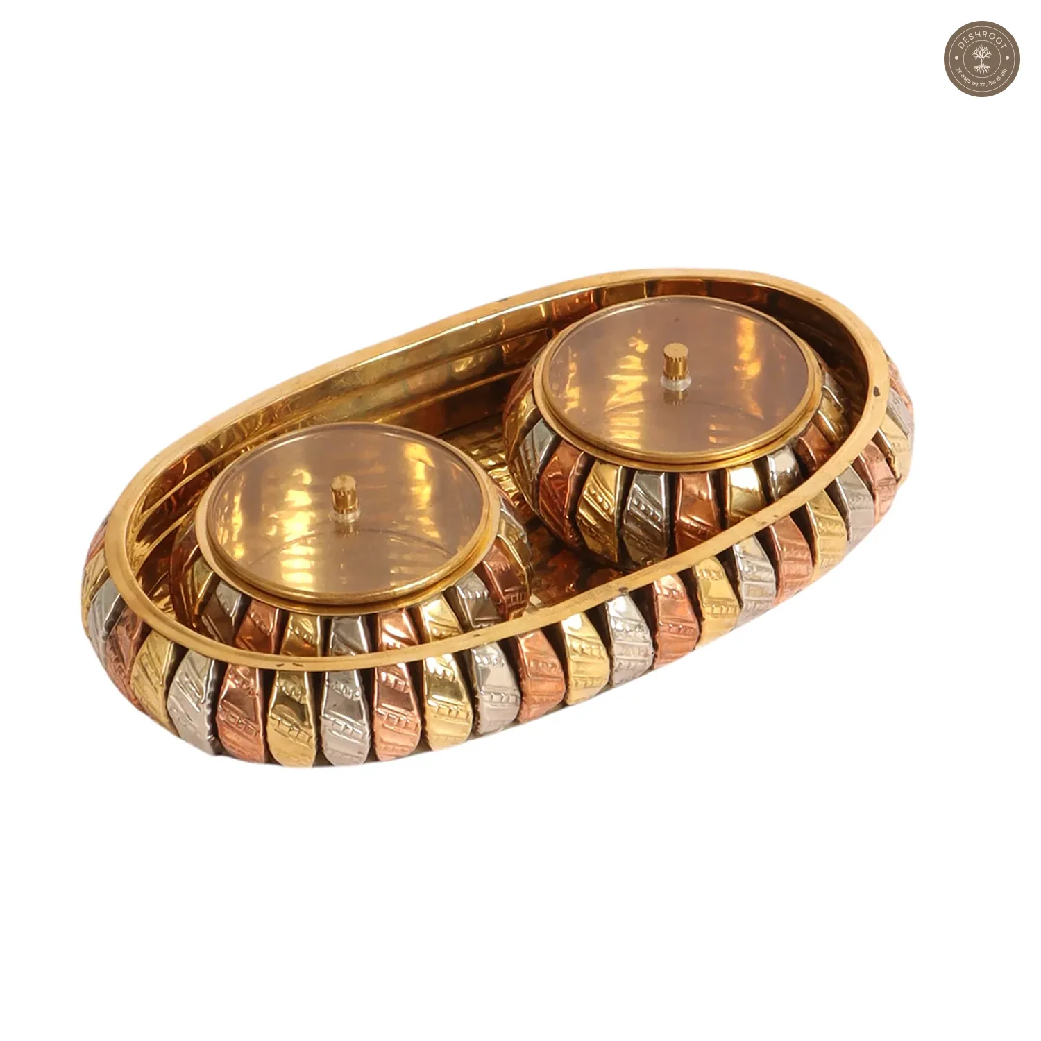 Brass Gold & Copper Dry Fuits Jar With Tray Set of 3