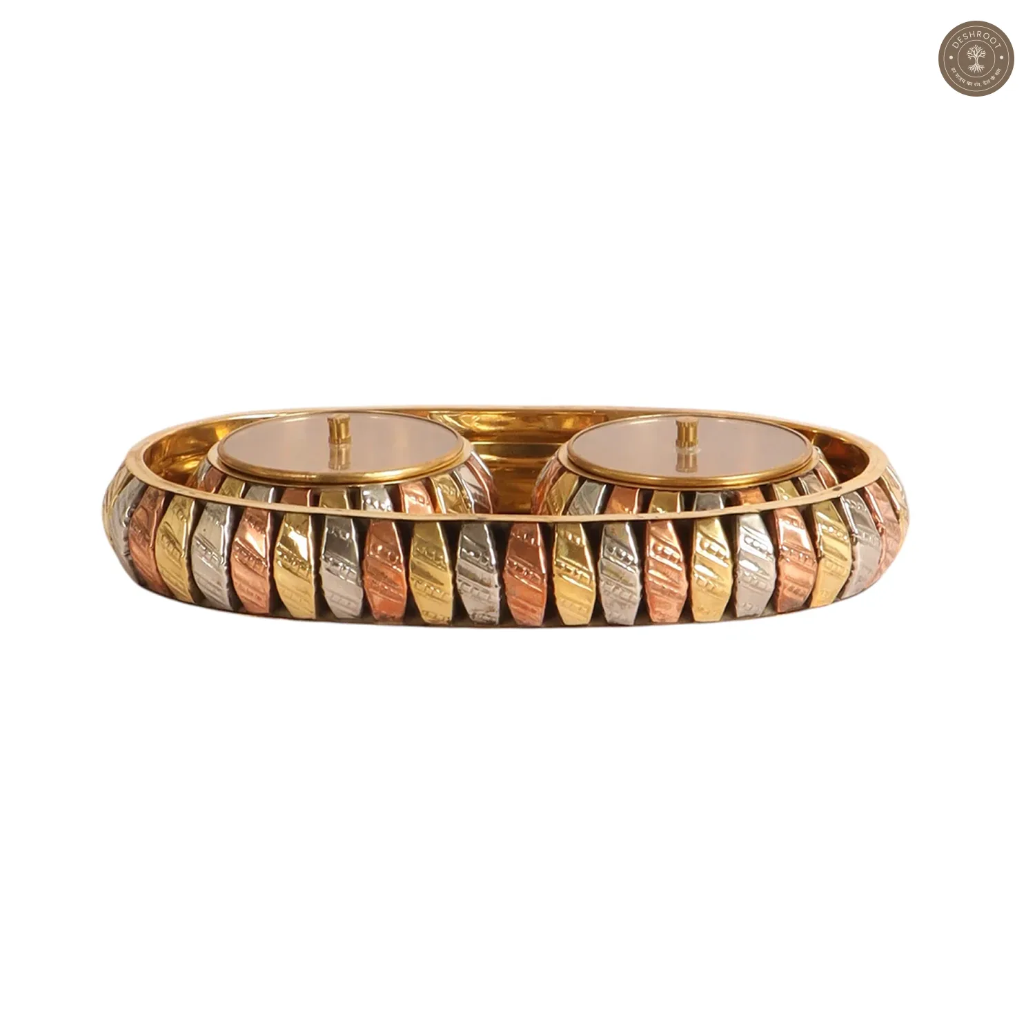 Brass Gold & Copper Dry Fuits Jar With Tray Set of 3