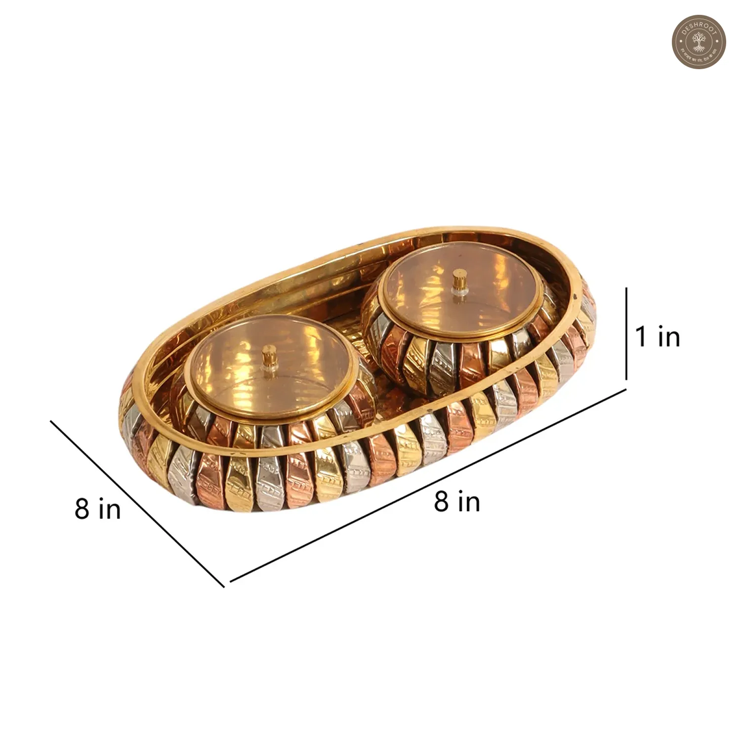 Brass Gold & Copper Dry Fuits Jar With Tray Set of 3