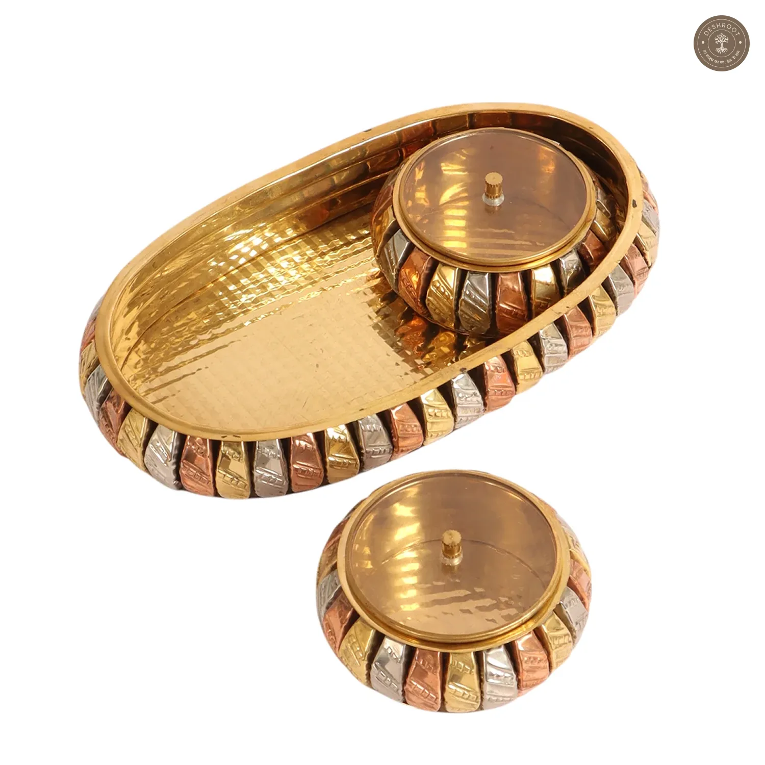 Brass Gold & Copper Dry Fuits Jar With Tray Set of 3