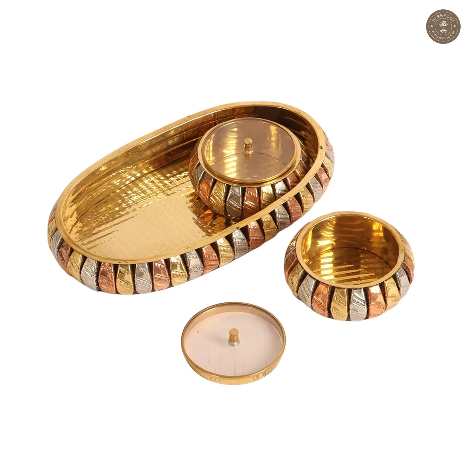 Brass Gold & Copper Dry Fuits Jar With Tray Set of 3