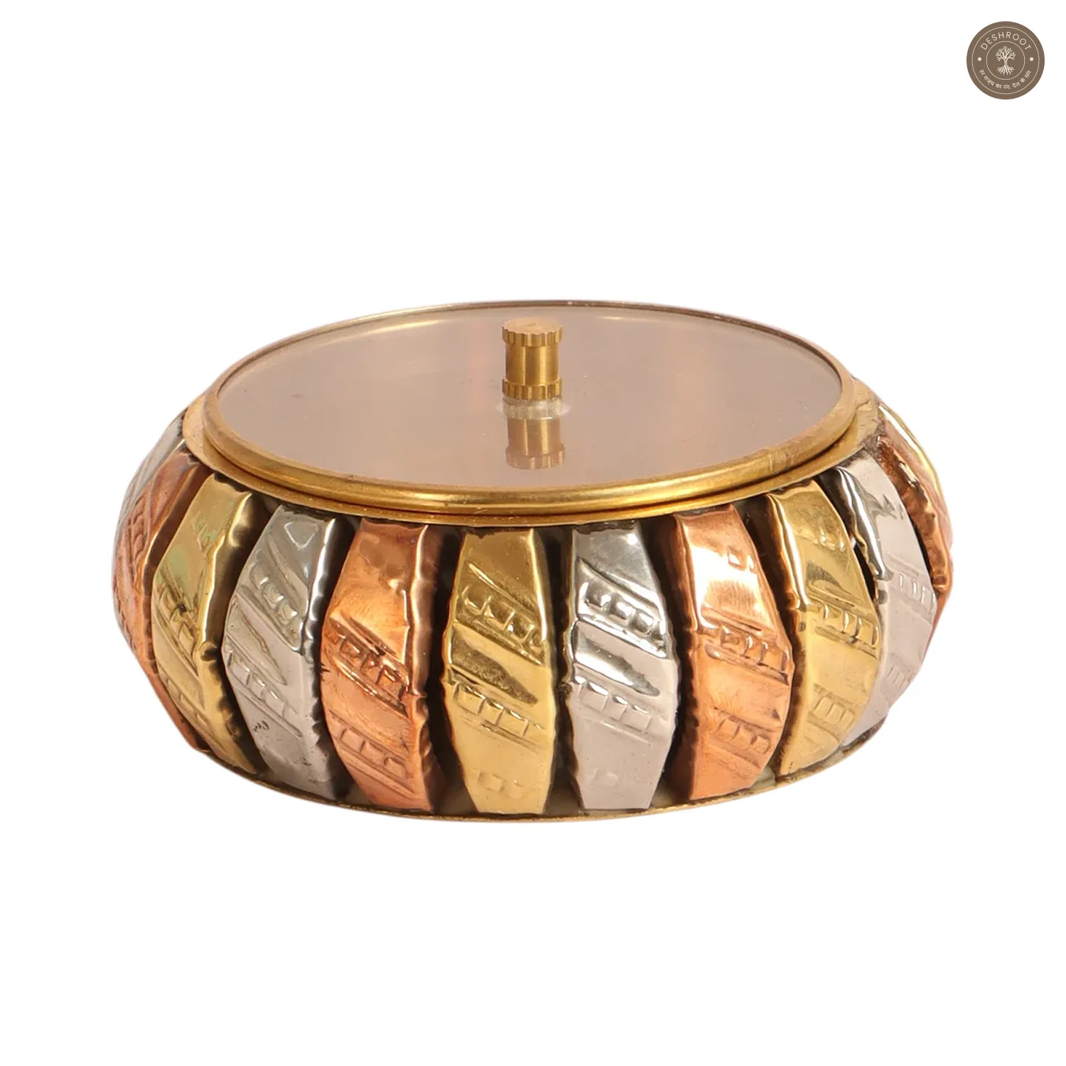 Brass Gold & Copper Dry Fuits Jar With Tray Set of 3