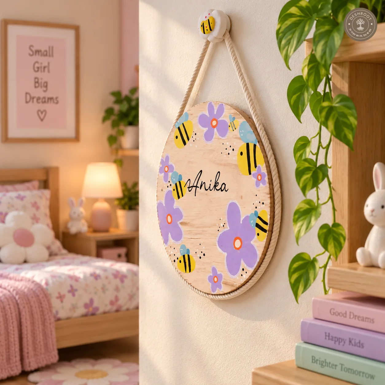 Hand-Painted Honeybee Garden Pine Wood Nameboard