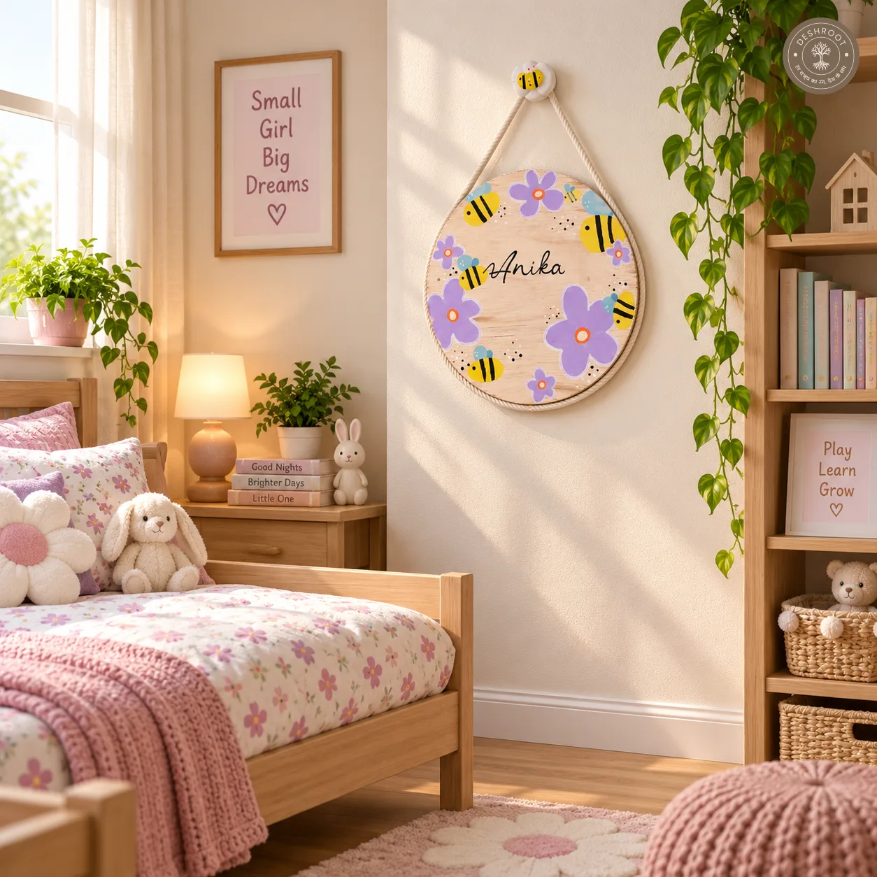 Hand-Painted Honeybee Garden Pine Wood Nameboard