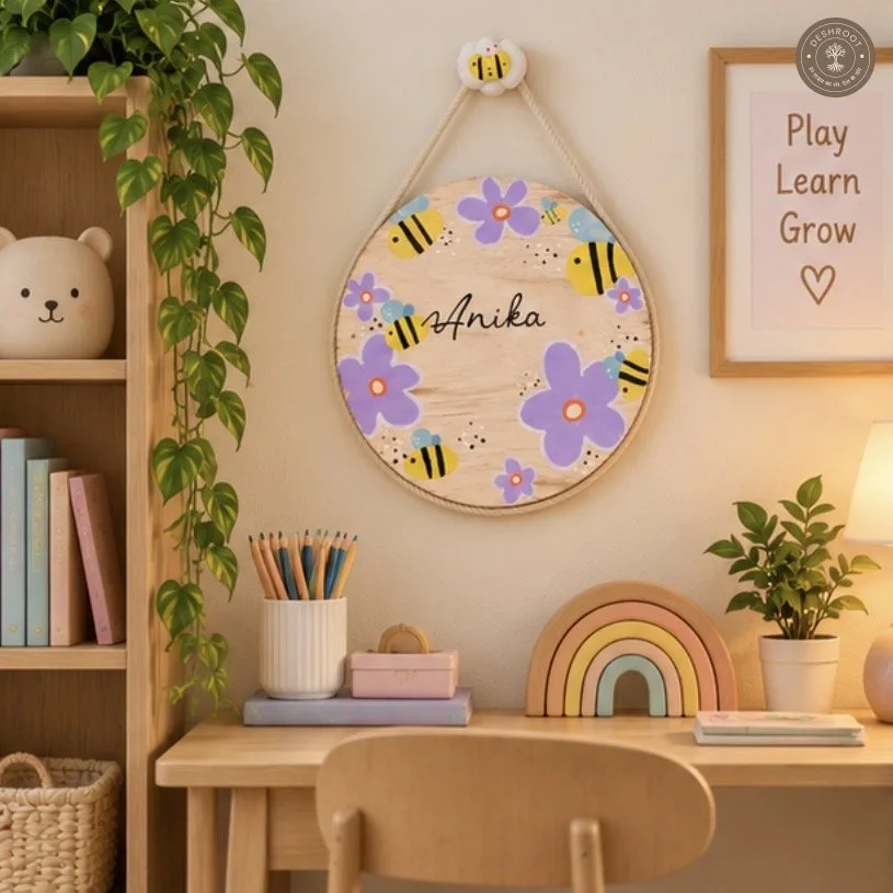 Hand-Painted Honeybee Garden Pine Wood Nameboard