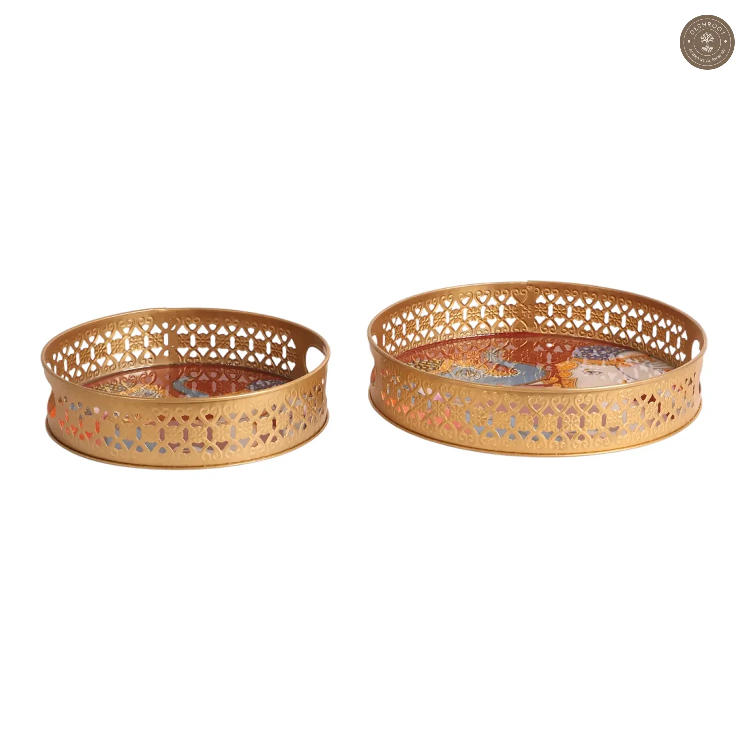 Elephant Blue & White Round Pichwai Tray Set of 2