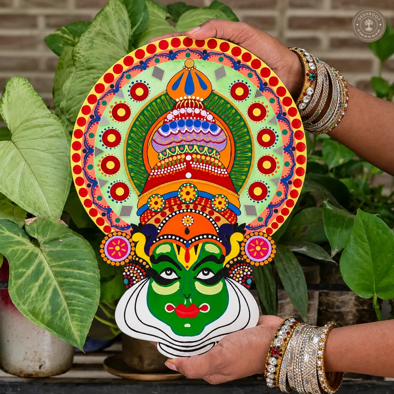 Handcrafted Kathakali Face Wall Art – Kerala Wall Decor with 2 Free Tealight Holders