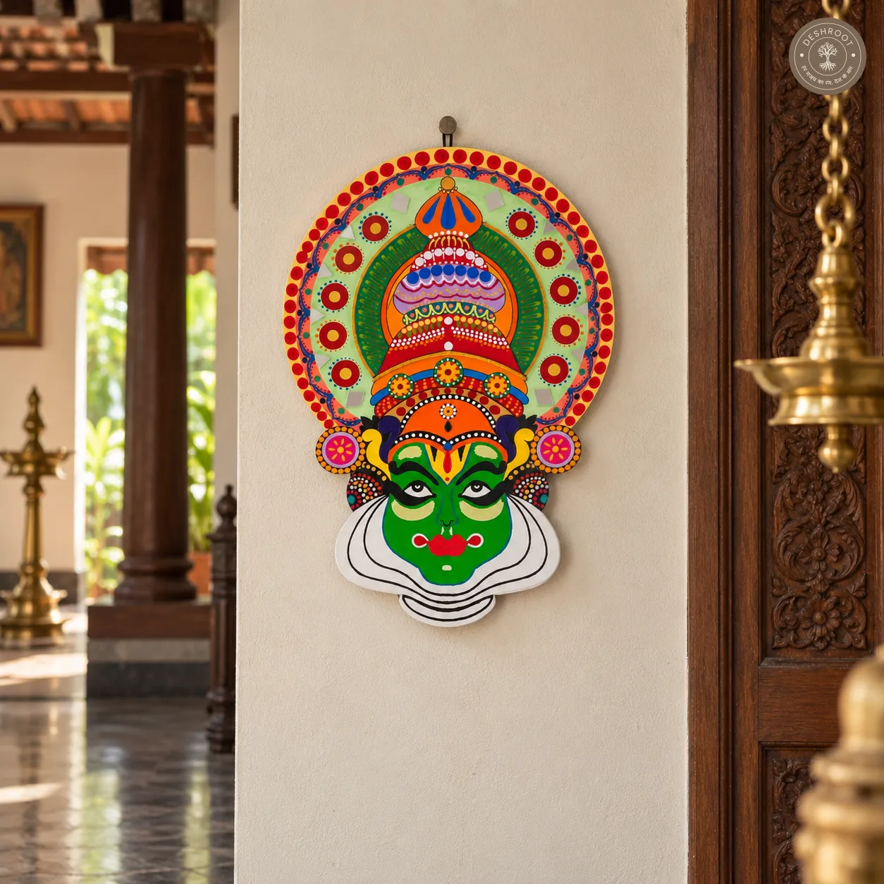 Handcrafted Kathakali Face Wall Art – Kerala Wall Decor with 2 Free Tealight Holders