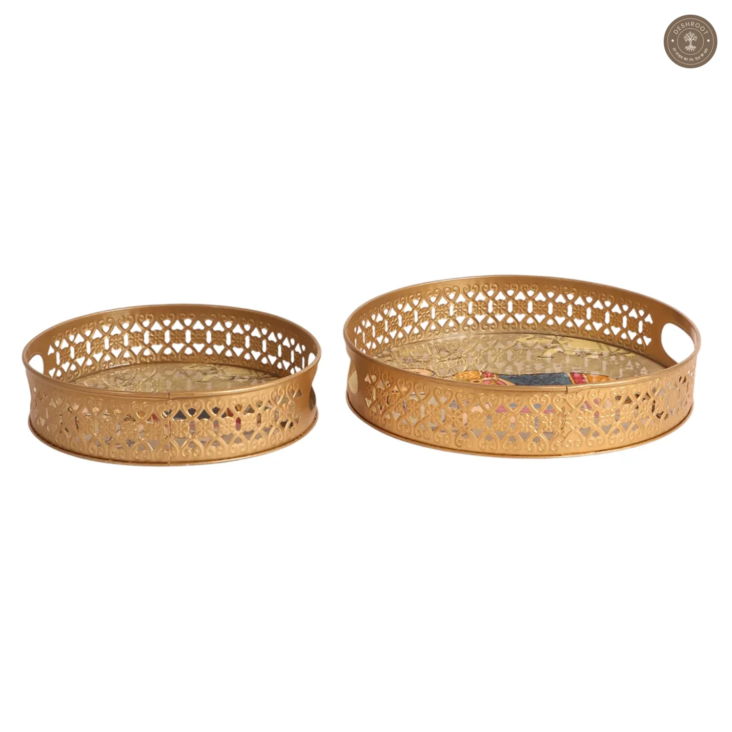 Blue & White Big Elephant Pichwai Tray Set of 2