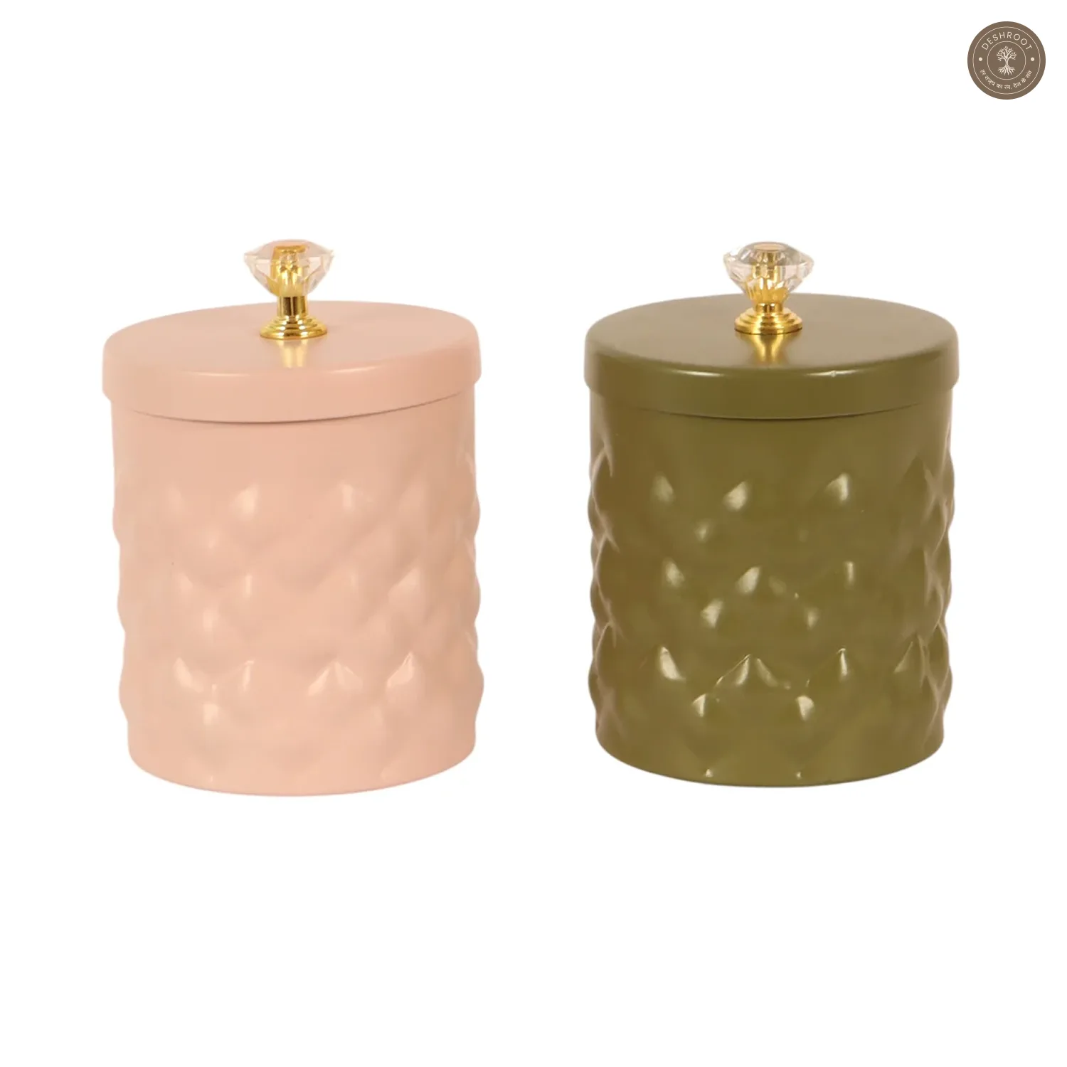 Metal Hammered Pink & Green Jar Set of 2