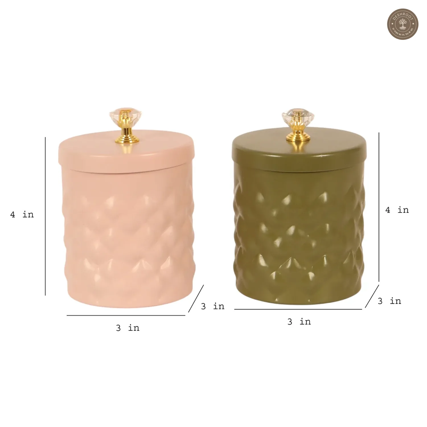 Metal Hammered Pink & Green Jar Set of 2