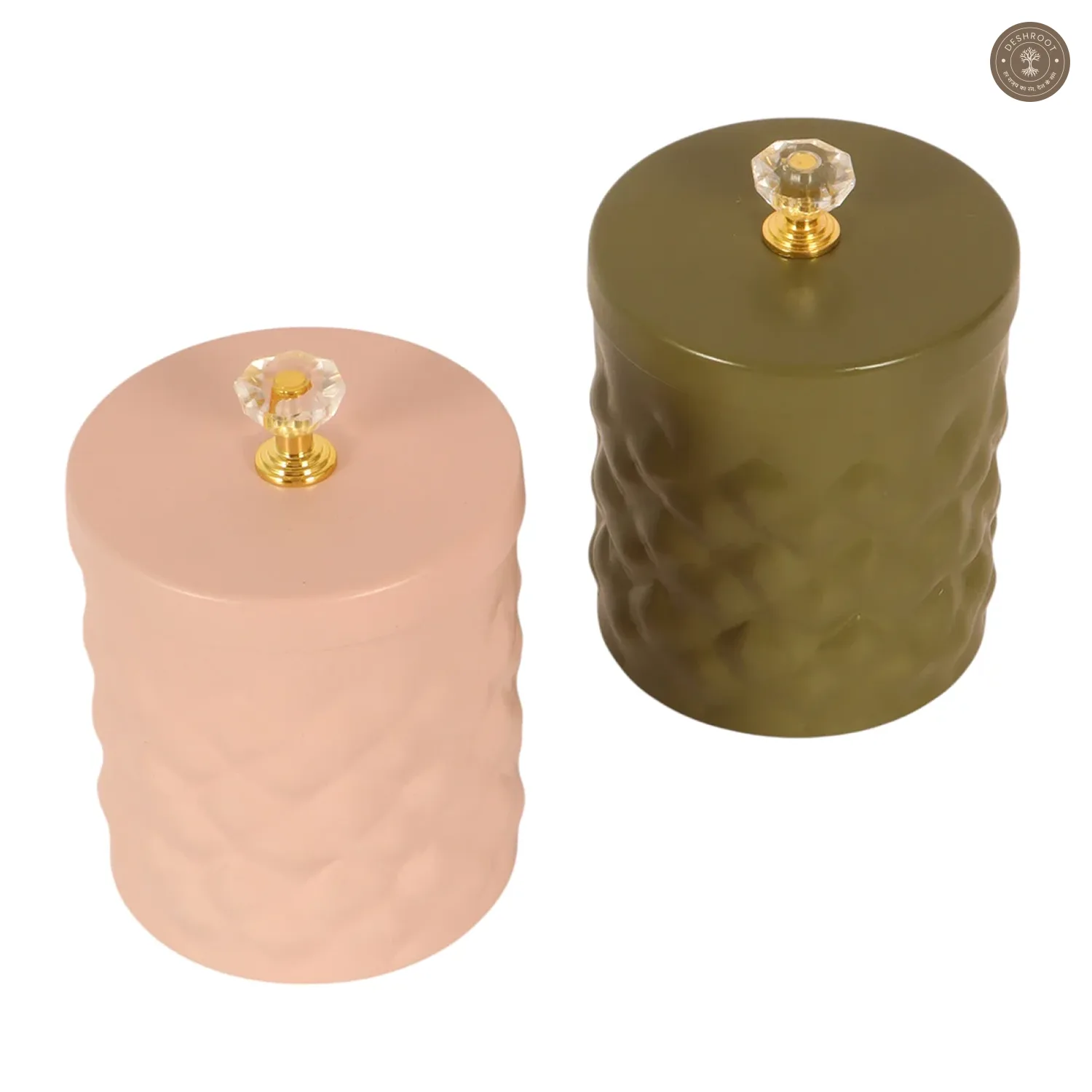 Metal Hammered Pink & Green Jar Set of 2