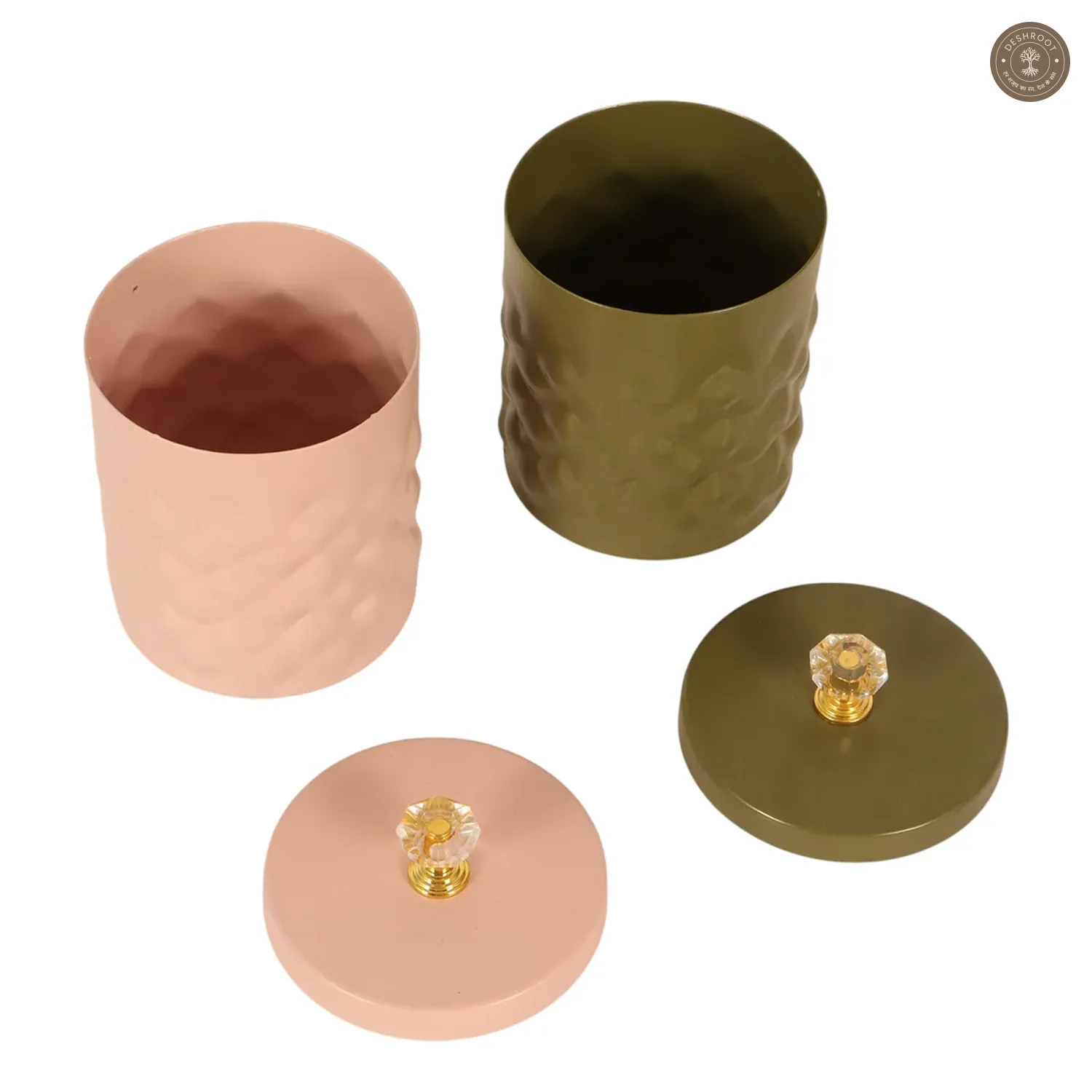 Metal Hammered Pink & Green Jar Set of 2
