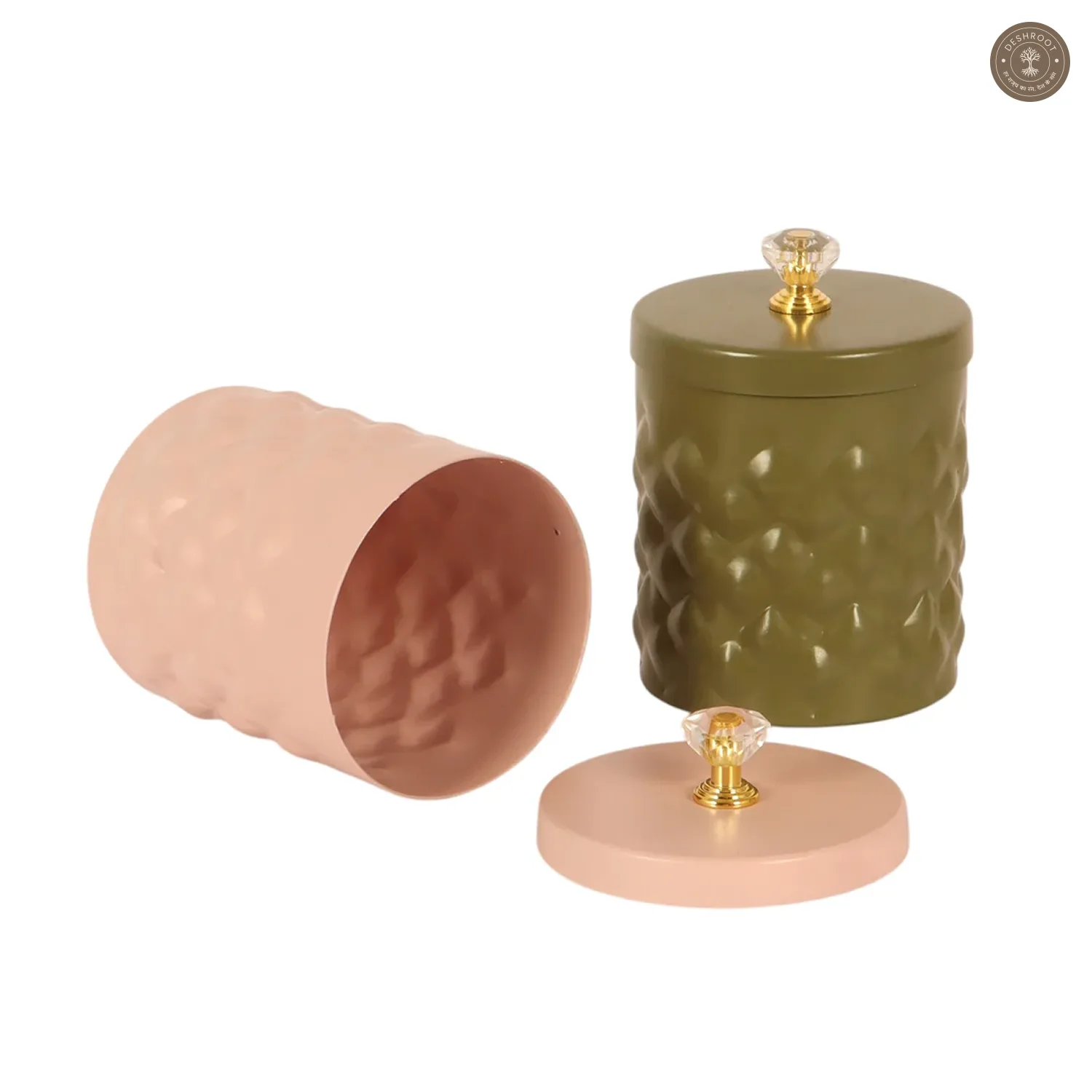 Metal Hammered Pink & Green Jar Set of 2