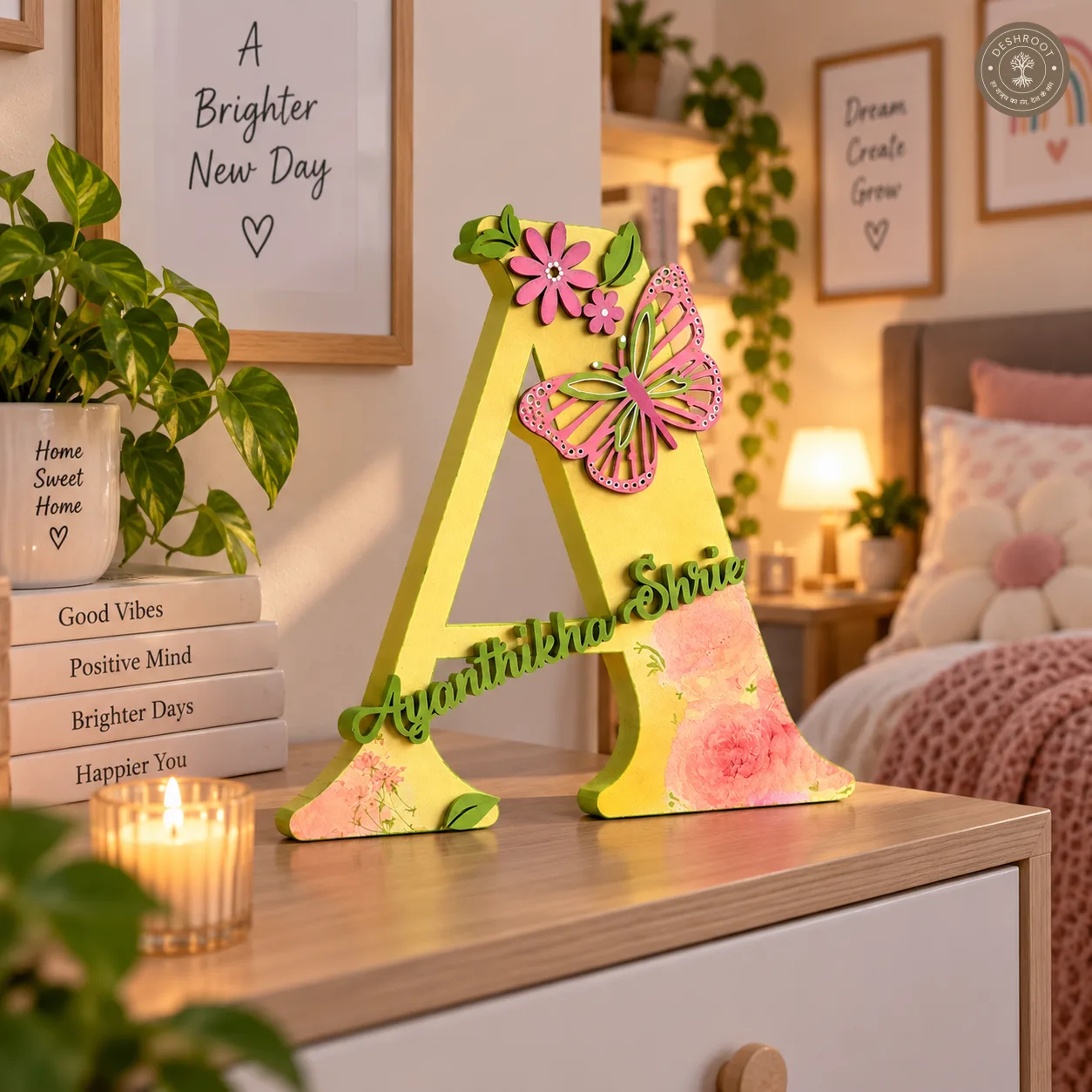 Fairytale butterfly nameplate with initial alphabet