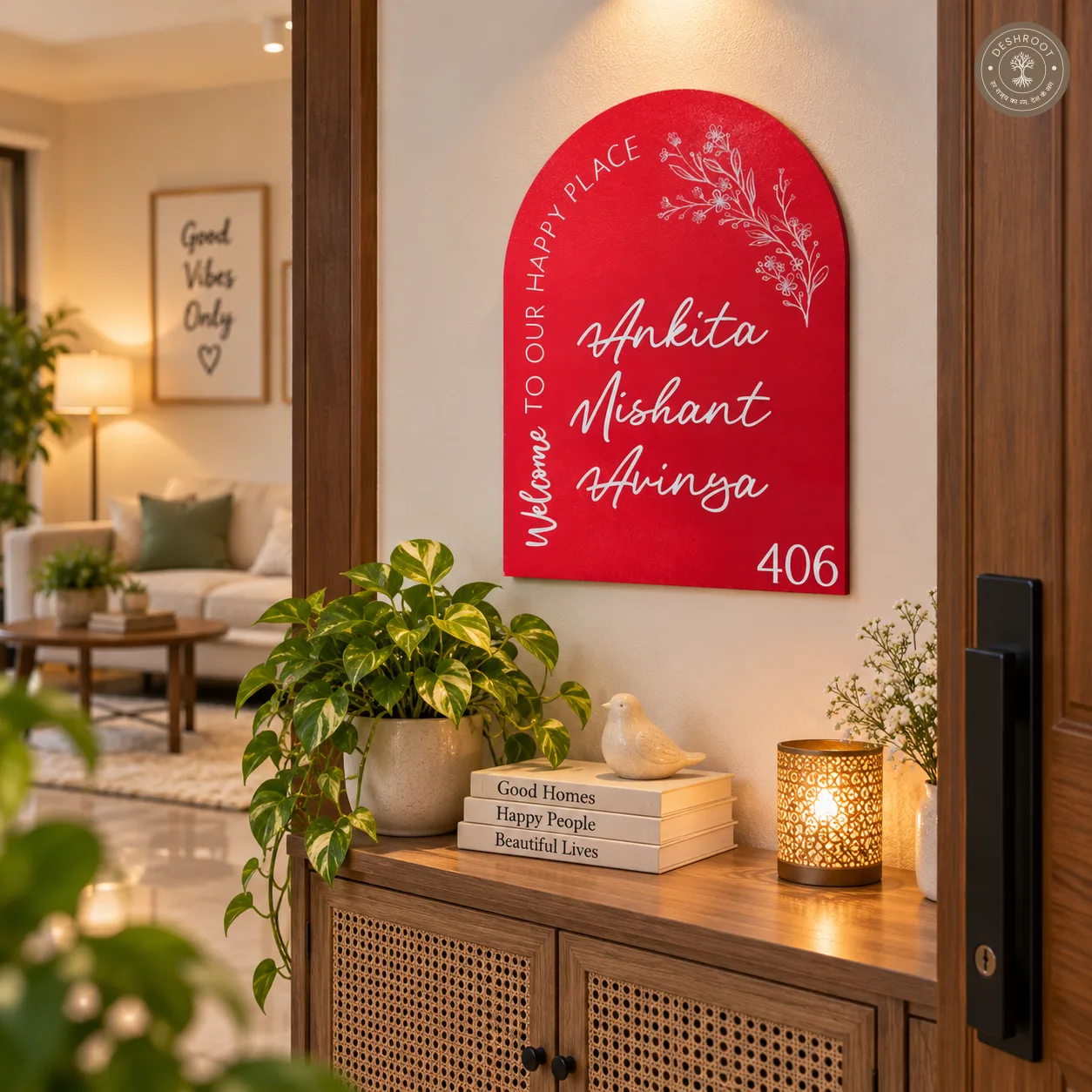 Welcome to Our Happy Place – Personalized Family Name Plate