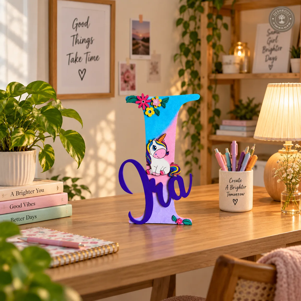 Hand-Painted Unicorn Name Letter Décor