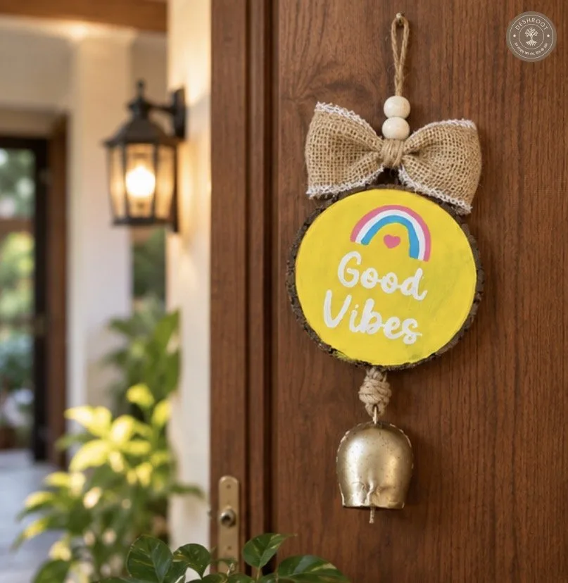 Good Vibes wall hanging with bell