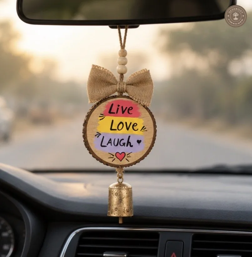 Wood slice wall hanging- Live love Laugh with bell