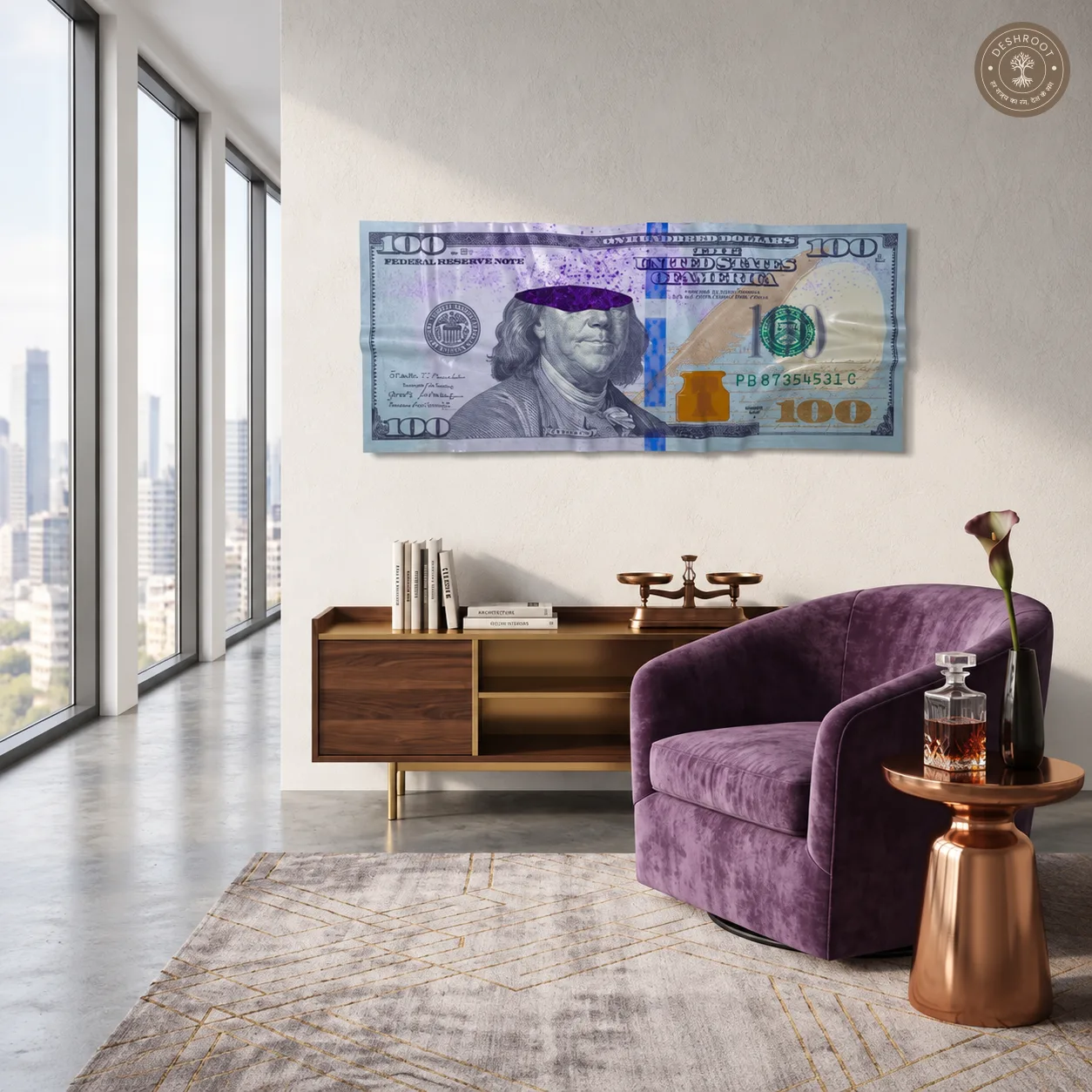 Mind Over Money $100 Bill Wall Art | Abstract Currency Pop Art for Modern Home & Office Décor