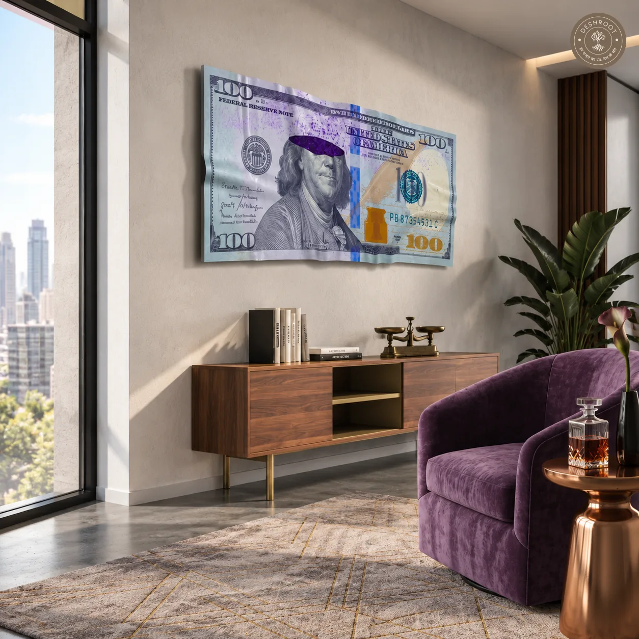 Mind Over Money $100 Bill Wall Art | Abstract Currency Pop Art for Modern Home & Office Décor