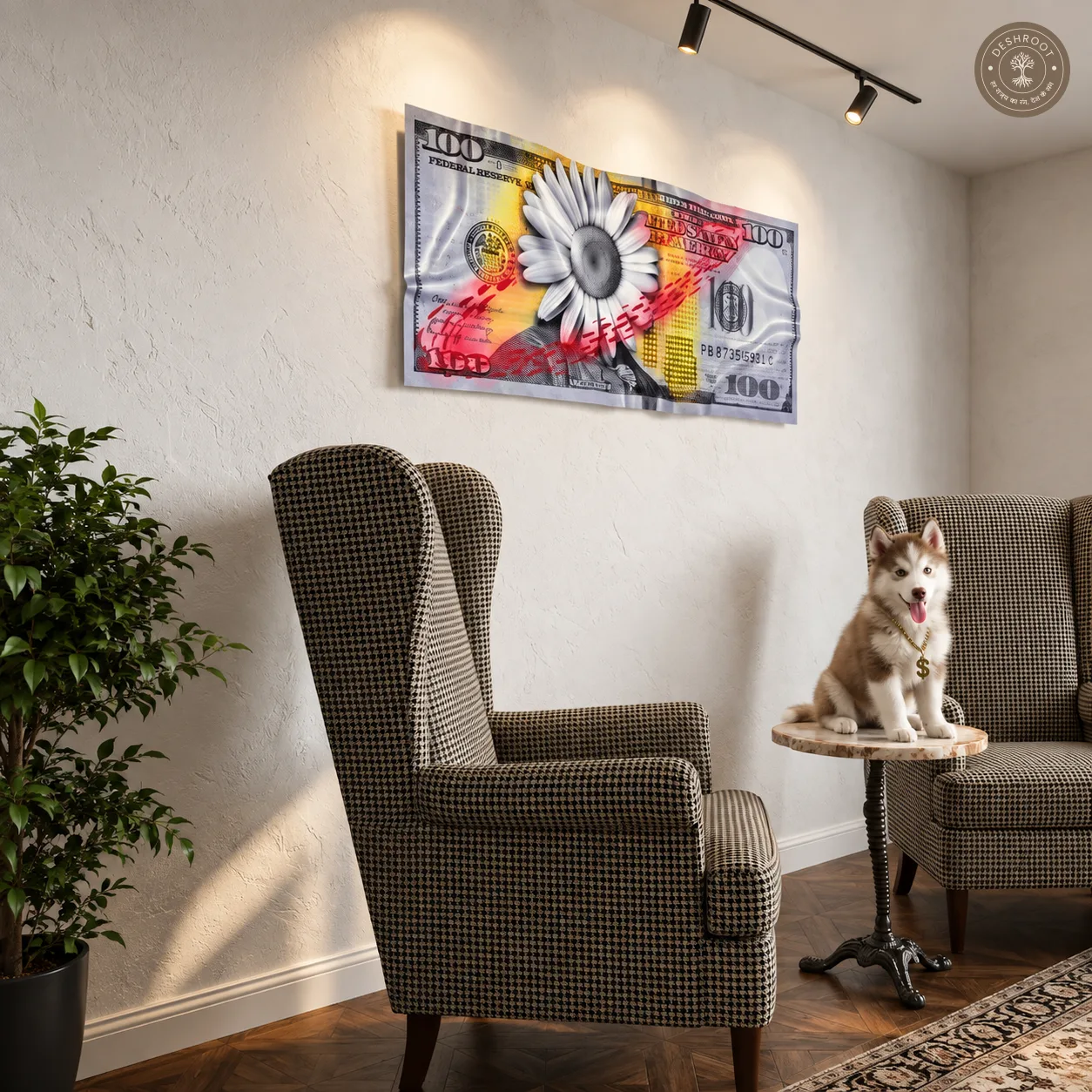 Bloom & Boom $100 Bill Wall Art | Floral Currency Pop Art for Modern Home & Office Décor