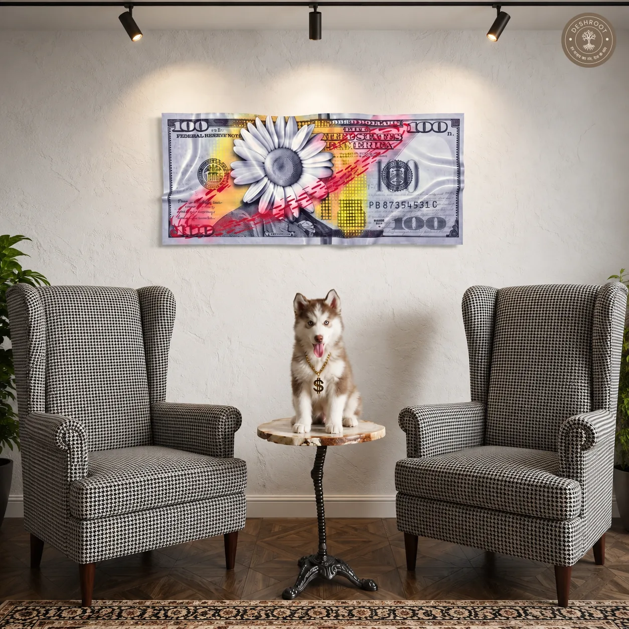 Bloom & Boom $100 Bill Wall Art | Floral Currency Pop Art for Modern Home & Office Décor