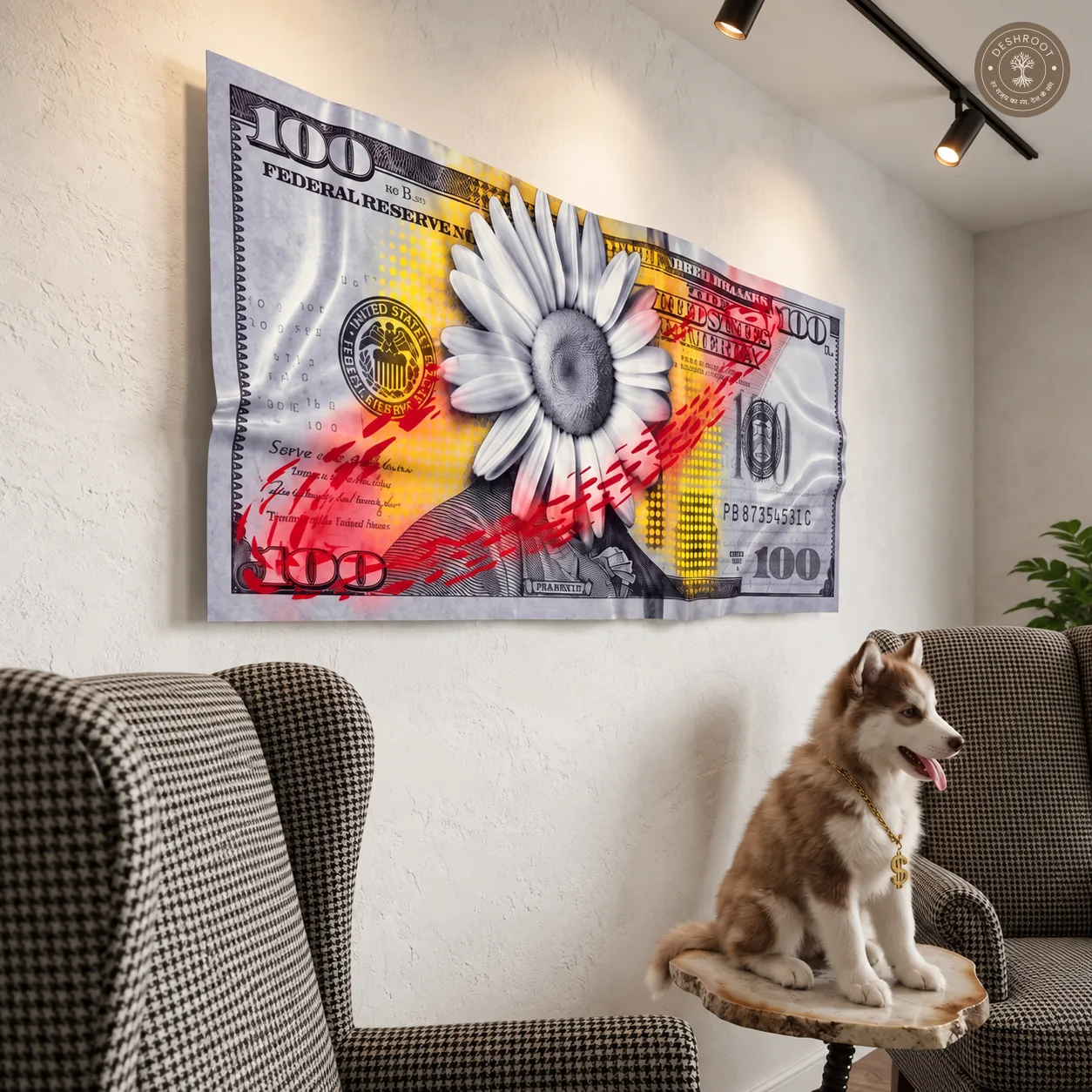 Bloom & Boom $100 Bill Wall Art | Floral Currency Pop Art for Modern Home & Office Décor
