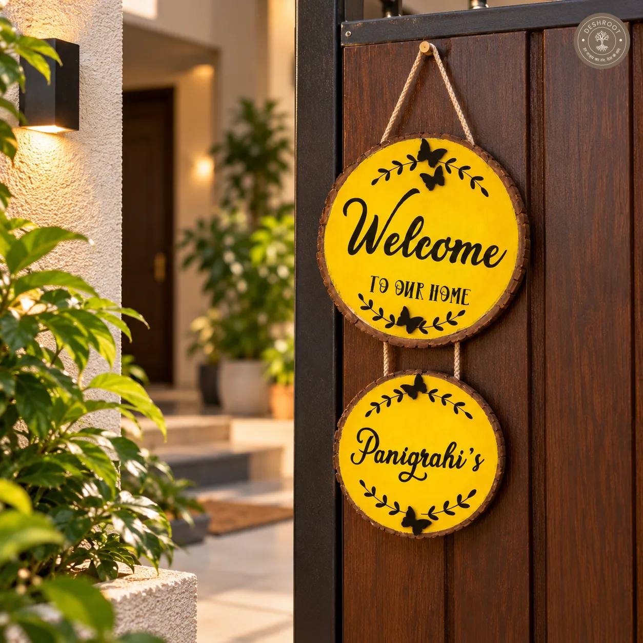 Wood slice home nameplate- Welcome to our home