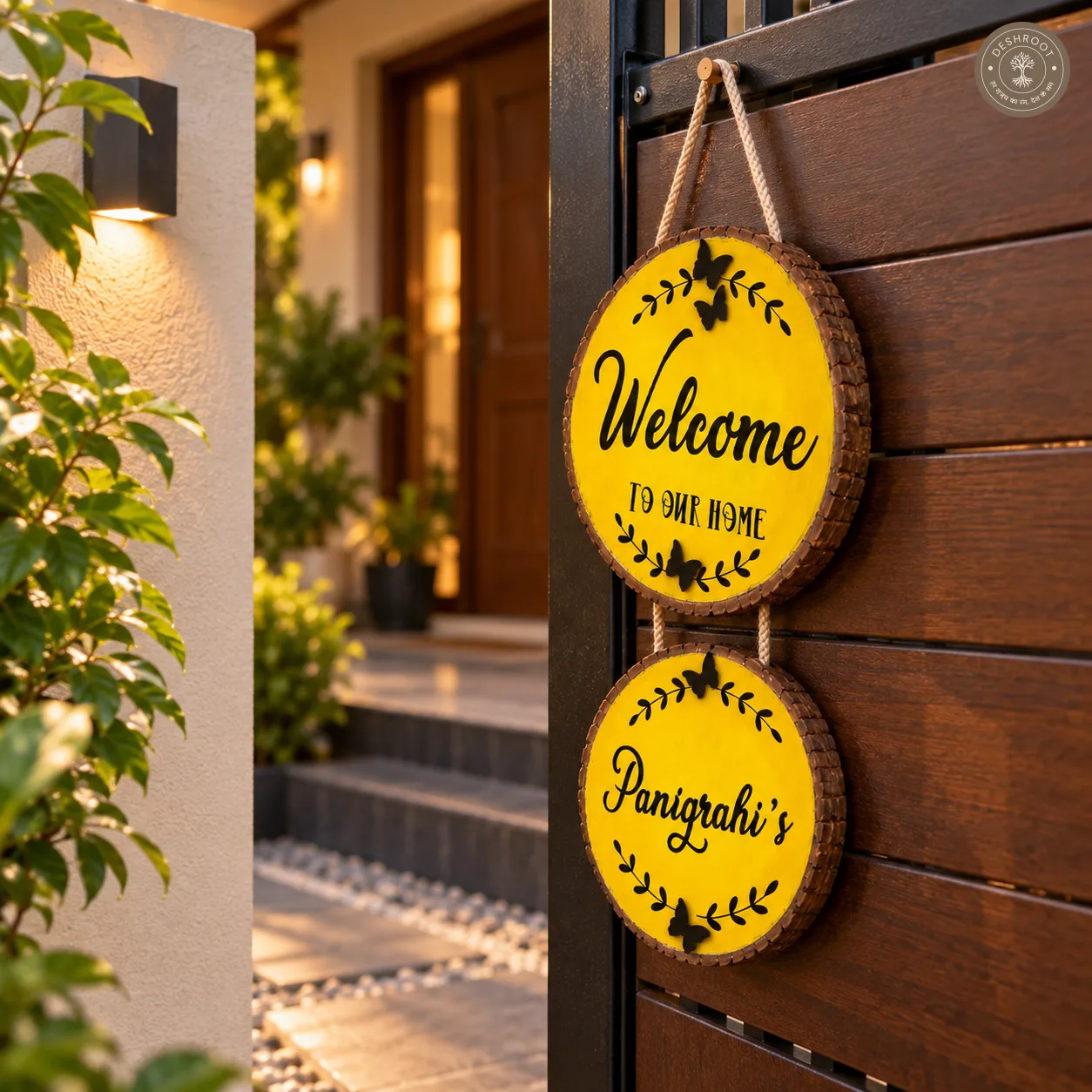 Wood slice home nameplate- Welcome to our home