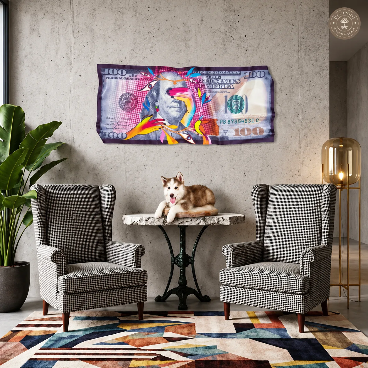 Blinded Bucks $100 Bill Wall Art | Modern Currency Pop Art for Living Room, Office & Home Decor
