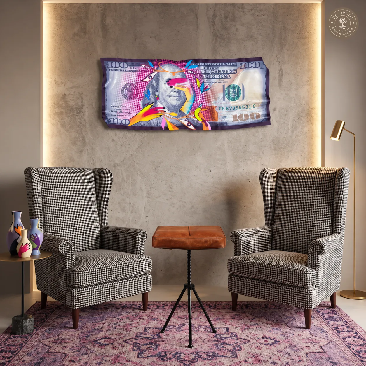 Blinded Bucks $100 Bill Wall Art | Modern Currency Pop Art for Living Room, Office & Home Decor