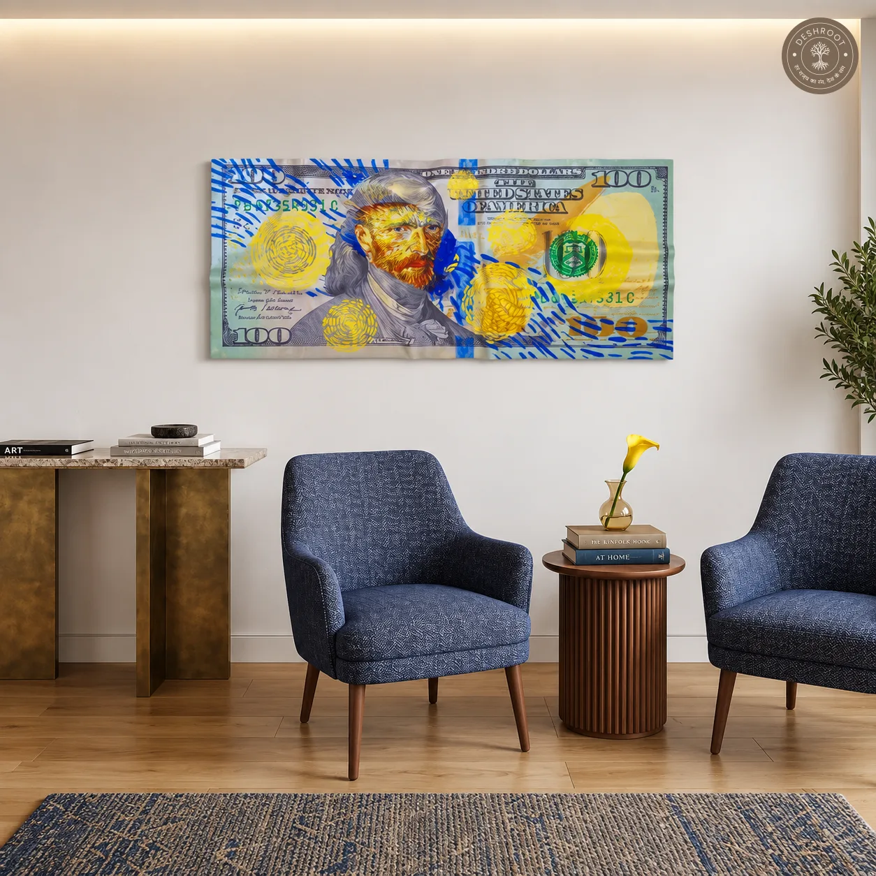 The Van Gogh Flex $100 Bill Wall Art | Artistic Currency Pop Art for Modern Décor