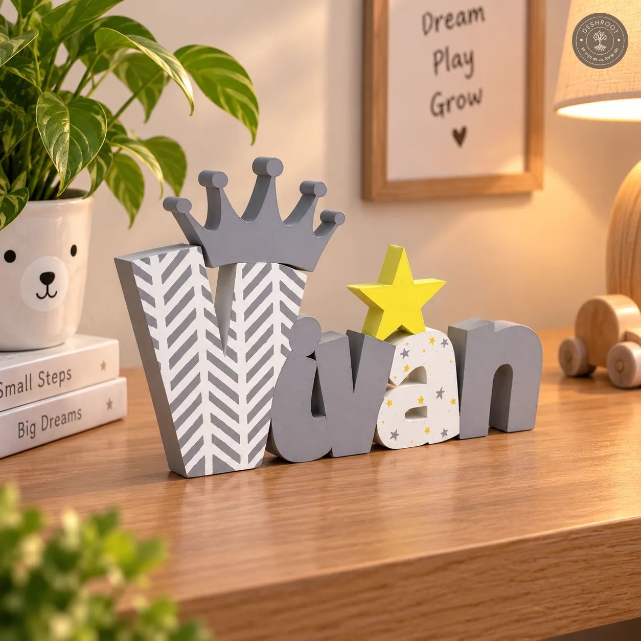Free standing name sign with crown & star
