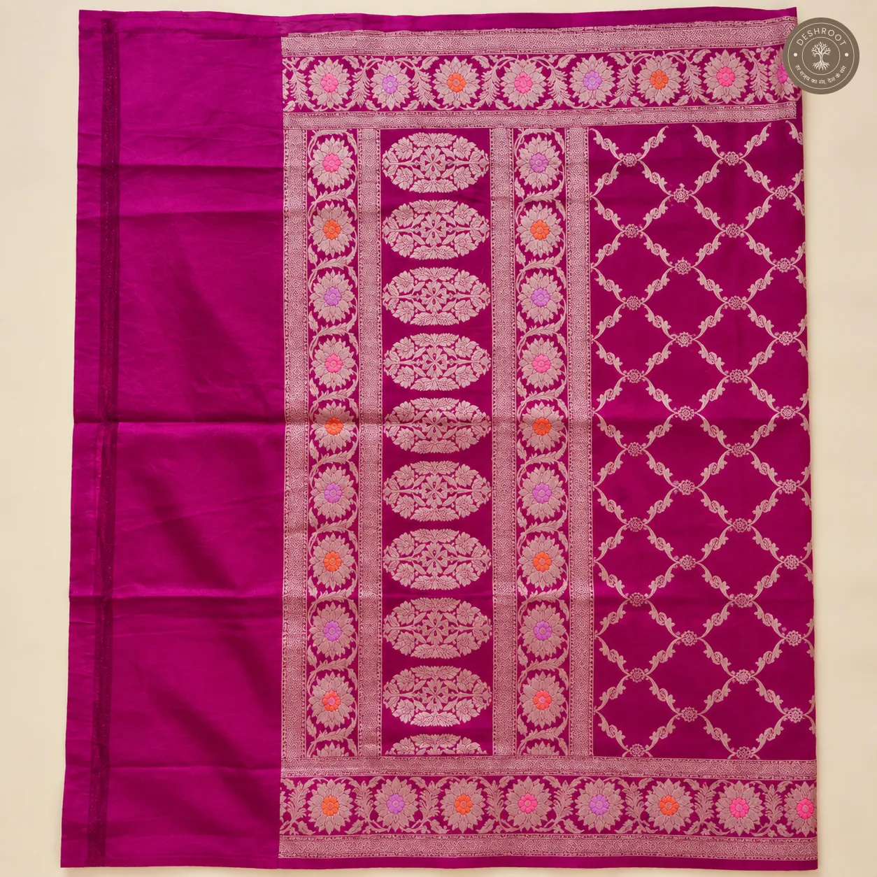 Chinya Silk Banarasi Dupatta – Rich Magenta Jaal with Intricate Floral Zari Weaving