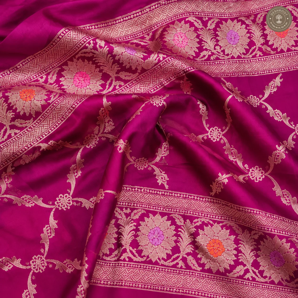 Chinya Silk Banarasi Dupatta – Rich Magenta Jaal with Intricate Floral Zari Weaving