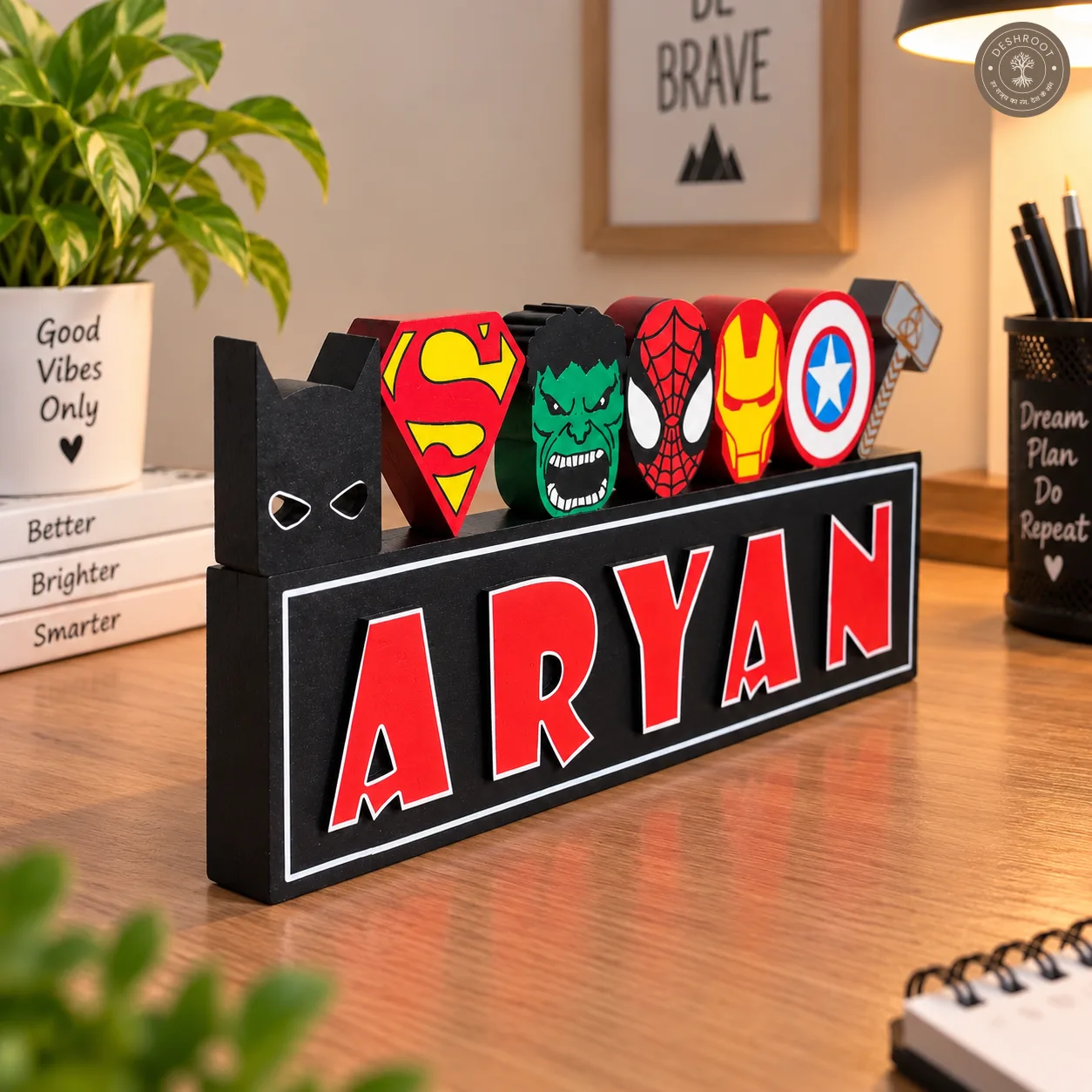 Free standing Superhero theme name sign block