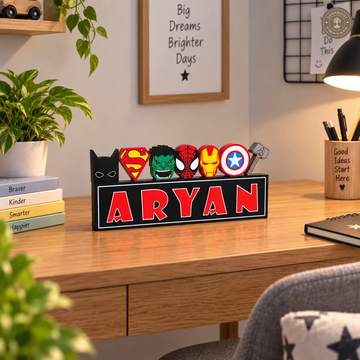 Free standing Superhero theme name sign block