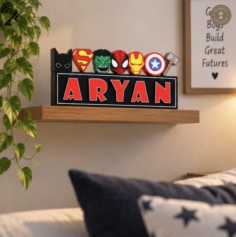 Free standing Superhero theme name sign block