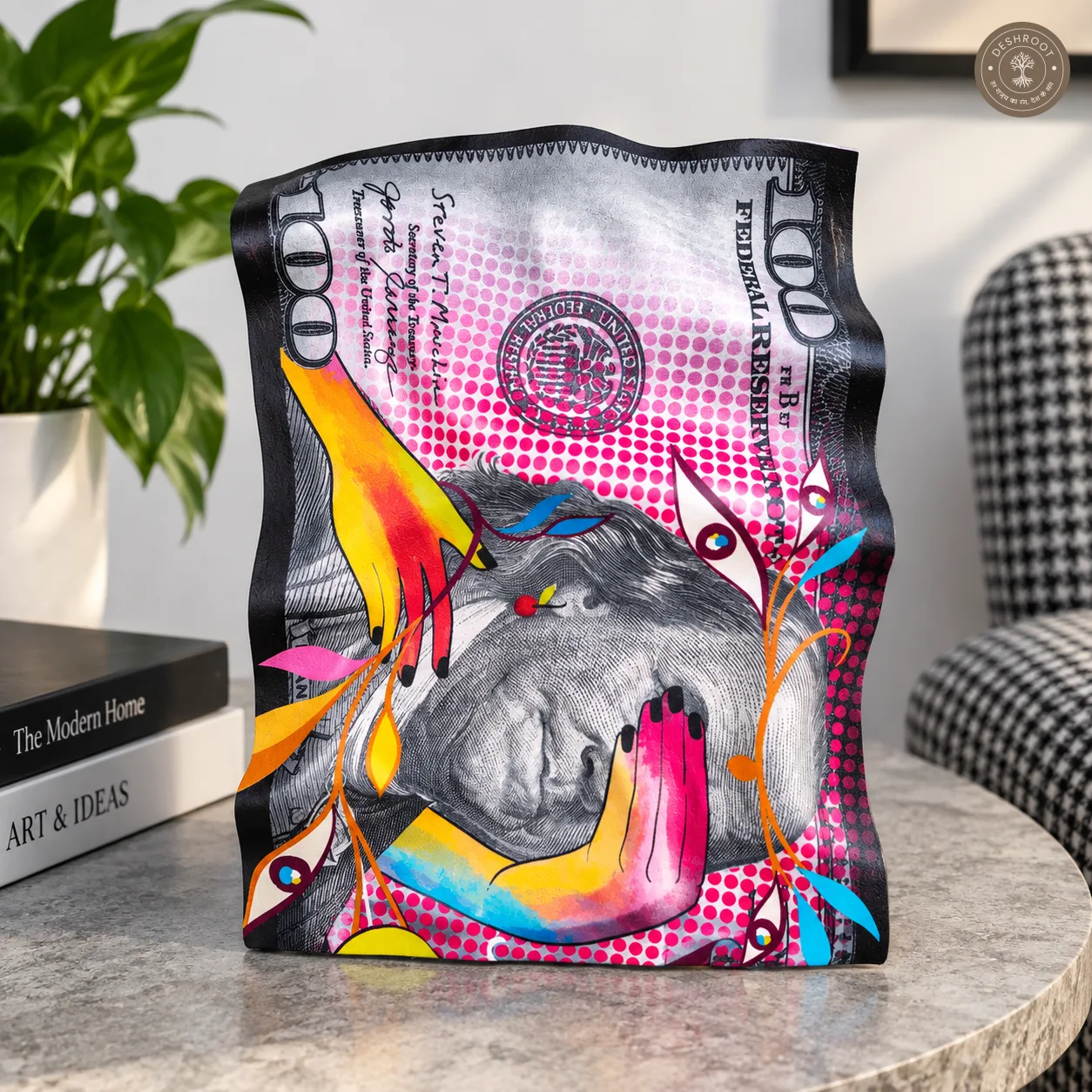 Blinded by the Bucks Tabletop Art | Modern Money-Inspired Statement Desk Décor